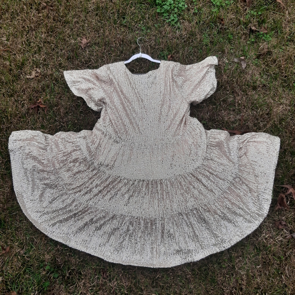Sparkling Gold/Cream Light Sequince Dress